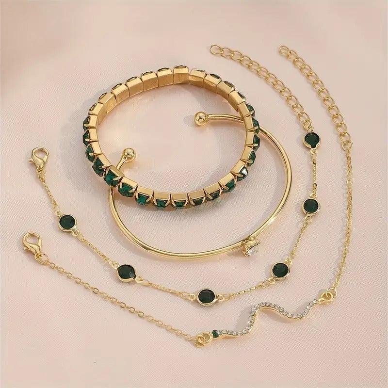 Encanto Esmeralda - kit de 4 Pulseiras Brilhantes