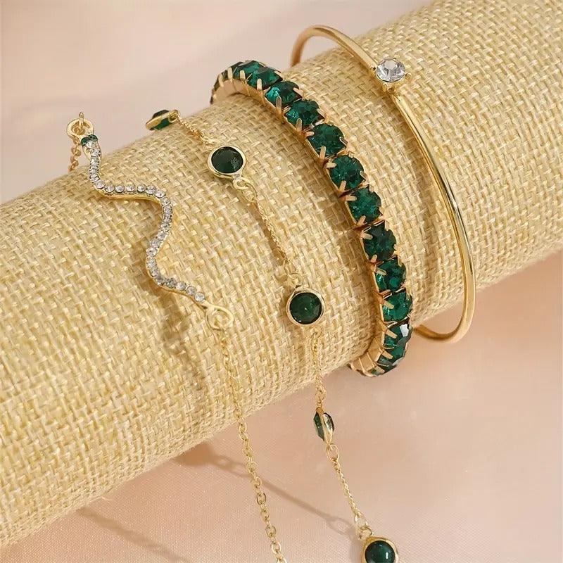 Encanto Esmeralda - kit de 4 Pulseiras Brilhantes